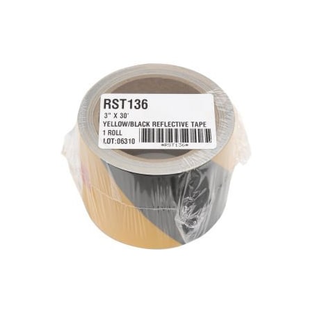 Top Tape And Label INCOM Safety Tape Reflective Striped Yellow/Black, 3"W x 30'L, 1 Roll RST136